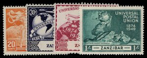 ZANZIBAR GVI SG335-338, 1949 ANNIVERSARY of UPU set, M MINT. 