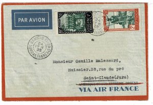 French Sudan 1938 Bamako cancel on airmail cover to France, Scott 85, 95