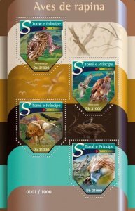 Sao Tome & Principe 2015 MNH Birds of Prey on Stamps Owls Vultures Eagles 4v M/S