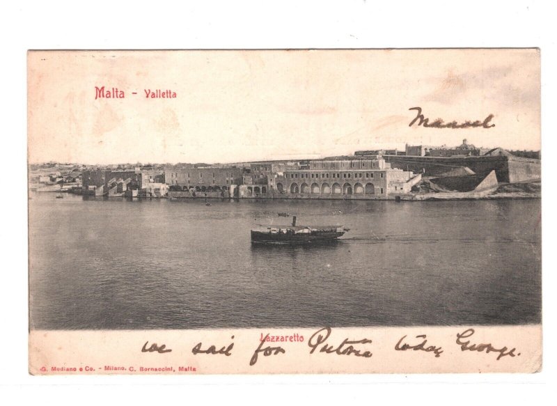 MALTA WW1 Postcard Note 5d SHIP Stamp! Valletta *LAZZARETTO* 1915 Woking KA251