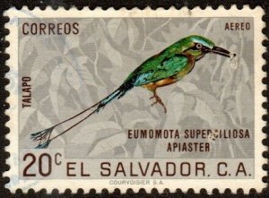 El Salvador C203  - Used - 20c Torquoise-browed Motmot (1963) (cv $0.90)