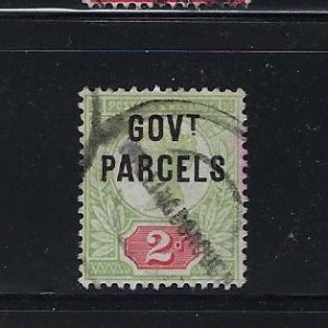 GREAT BRITAIN SCOTT #O32 1887-92 GOVERNMENT PARCEL 2D (CARMINE/GREEN) - USED