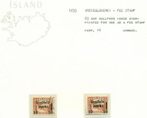 ICELAND GREIDSLUMERKI (Fee Stamp) Specialized collection on pages, Facit $270.00