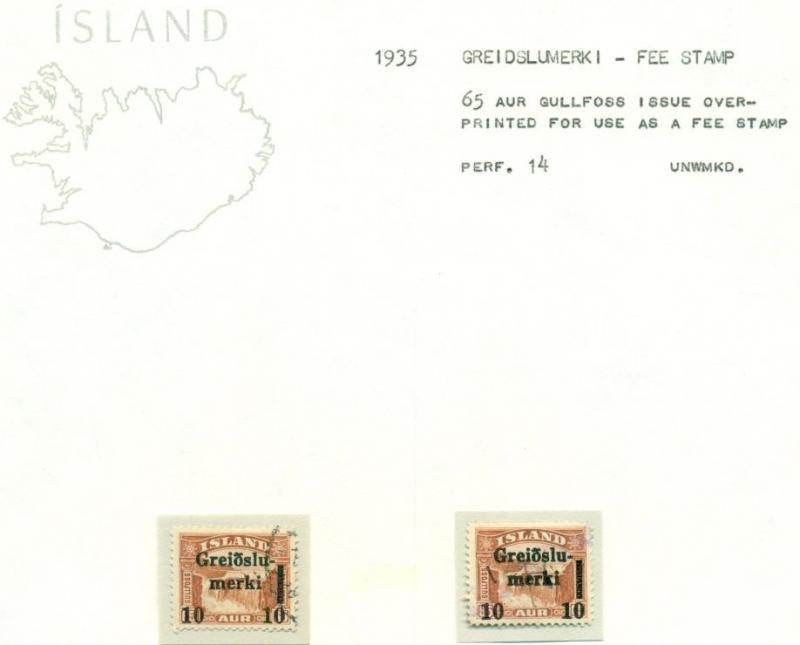 ICELAND GREIDSLUMERKI (Fee Stamp) Specialized collection on pages, Facit $270.00