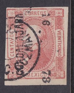 MEXICO 1873 25c imperf GUADALAJARA  16-73 fine used........................A2294