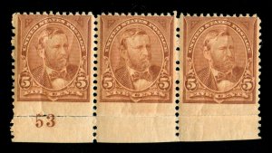 MOMEN: US STAMPS #255 VAR. IMPERF AT BOTTOM MINT OG NH PLATE STRIP