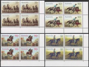 Australia SG1010/13 1986 Australian Horses Set in Blocks of 4 U/M