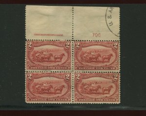 286 Trans Mississippi  Used Plate Block of  4 Stamps  (Bz 32)