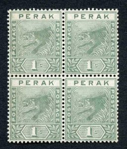 Perak 1892 SG61 1c Green wmk Crown CA 2 x U/M Cat 12+++ pounds