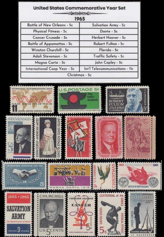 1965 US Postage Stamps Complete Commemorative Year Set Mint