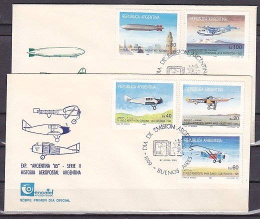 Argentina, Scott cat. 1494-1498. First Airmail Service. First day cover. ^