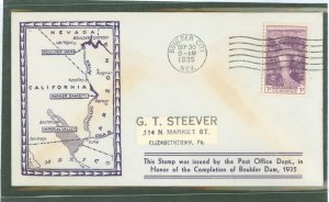 US 774 1935 3c completeion of the Boulder Dam (single) on an addressed first day cover with a Karver cachet.