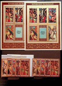 BURUNDI Sc 394-98+398a NH PERF+IMPERF SETS&S/S OF 1972 - ART-EASTER. Sc$29