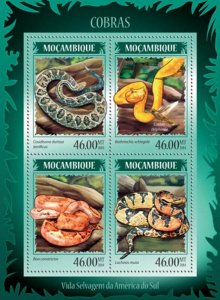 Mozambique 2014 Snakes on Stamps  4 Stamp Sheet 13A-1499