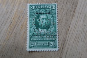 US RD133 USED STOCK TRANSFER GREEN PERFED INITIAILS CANCEL