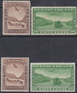 NEWFOUNDLAND 1931 AIR 15c & 50C MINT OG WITH & WITHOUT WMK