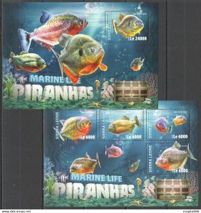 2016 Sierra Leone Marine Life Fauna Fishes Piranhas 1+1 ** Stampsst300