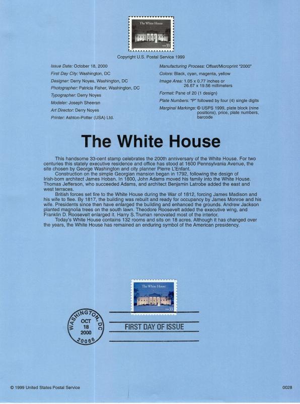 US SP1376 White House 3445 Souvenir Page FDC