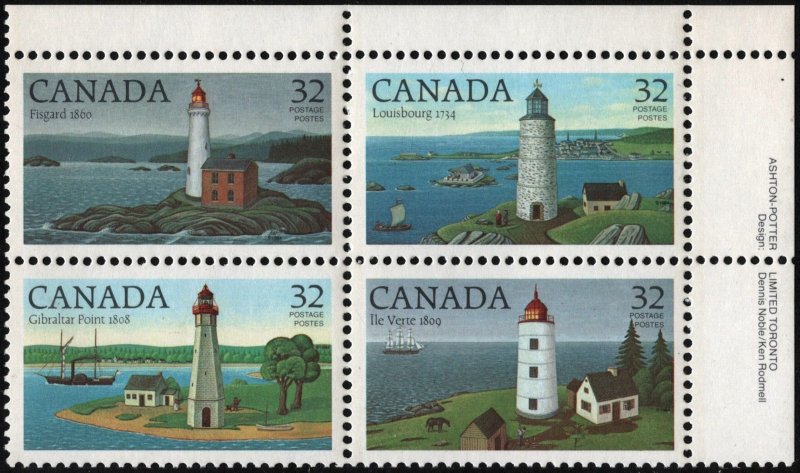 SC#1032-1035 32¢ Canadian Lighthouses: 1st Series Plate Block UR (1984) MNH