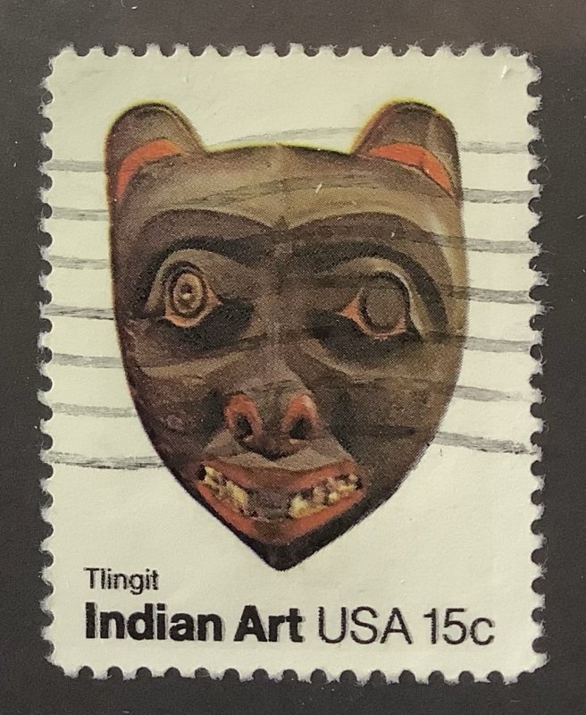 USA 1980 Scott 1836 used - 15c, American Folk Art, Indian mask,  Tlingit