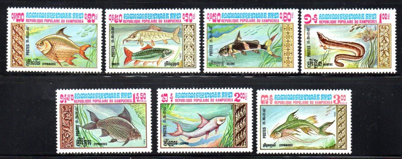 KAMPUCHEA 447-453 MNH SCV $8.00 BIN $4.80 MARINE LIFE