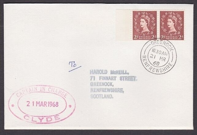 GB SCOTLAND 1968 Greenock cover - CAPTAI N IN CHARGE / CLYDE cachet.........x983