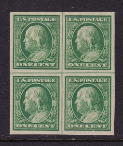 1908 Franklin Sc 343 1c green MNH full OG imperf center line block of 4 (CB