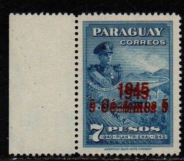 $Paraguay Sc#428 M/NH/XF double O/P, expertized