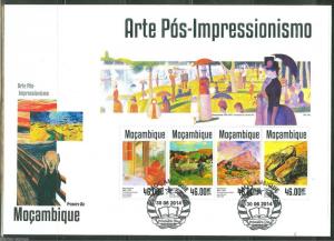 MOZAMBIQUE 2014  POST IMPRESSIONISM VAN GOGH  BONNARD GAUGUIN CEZANNE SEURAT FDC