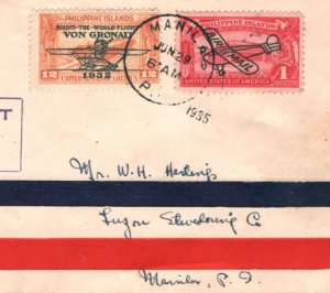 PHILIPPINES Air Mail 1935 Cover FLYING BOAT Royal Air Corps RAF Singapore MA917