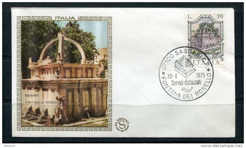 Italy 1975 First  Day Special Cancel Cover Colorano \Silk\ Cachet Art Rosello Fa