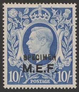 BRITISH OCCUPATION OF ITALIAN COLONIES 1943 MEF on KGVI 10/- SPECIMEN.