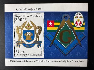 Togo 2022 S/S Gold Grande Loge Franc-maçons Freimaurer Freemasonry Masonic