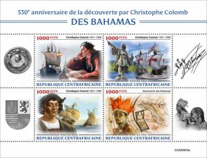 C A R - 2022 - Columbus Discovers Bahamas - Perf 4v Sheet - Mint Never Hinged