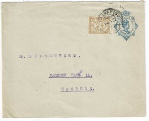 Surinam 1922 Paramaribo cancel on uprated stationery cover to Germany