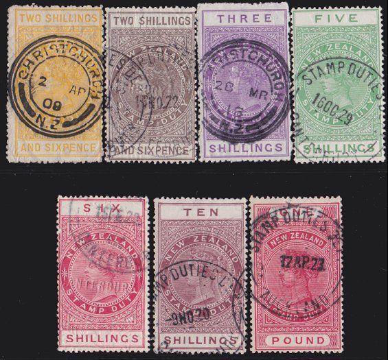 NEW ZEALAND 1880 Stamp Duty 7 values 2/6 to £1 used.........................4730