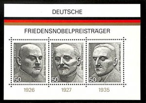Germany, Federal Republic 1975, Nobel prize s/s,  stamps not centered (mis cu...