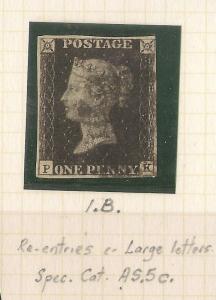 GB 1840 1d Black Plate 1b Re-Entry - 4 Margins