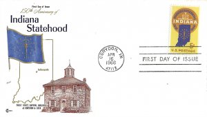 1966 FDC, #1308, 5c Indiana Statehood 150th, Cover Craft Cachets w/insert