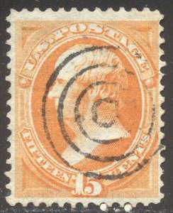 U.S. #141 SCARCE Used BEAUTY w/ Cert - 15c Orange w/ Grill