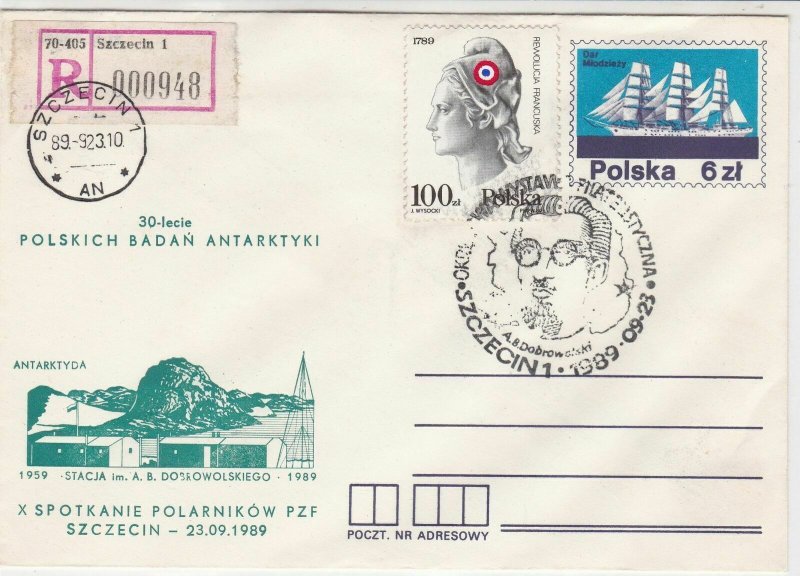 Poland 1989 Polar Expedition Registered Ice Station Stamps Cover ref 23146 