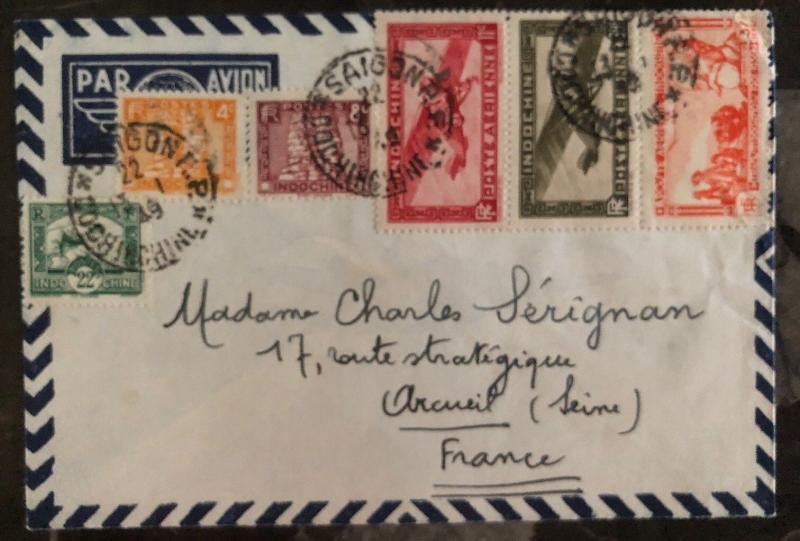 1949 Saigon VietNam Cochinchine Airmail Colorful Stamp cover To Seine France MXE 