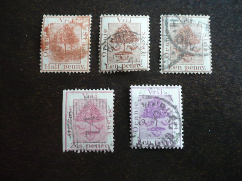 Stamps - Orange Free State - Scott#1,3,3a,4,8b- Used Part Set of 5 Stamps