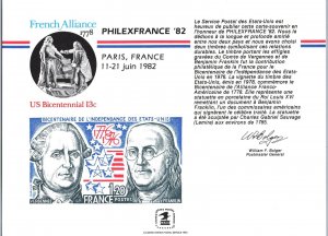 SOUVENIR CARD OF THE US BICENTENNIAL & FRENCH ALLIANCE AT PHILEXFRANCE PARIS '82