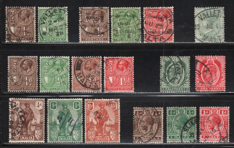 Malta ~ Small Lot of 18 Different Classic Stamps ~ Used, MX hinge