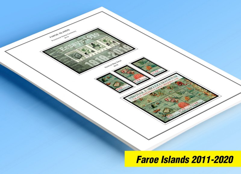 COLOR PRINTED FAROE ISLANDS 2011-2020 STAMP ALBUM PAGES (38 illustrated pages)