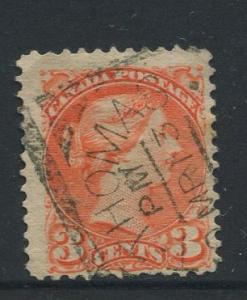 Canada -Scott 37 - Queen Victoria -1873 - Used - Single 3c Stamp