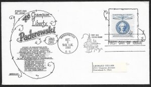 UNITED STATES FDC 4¢ Champion of Liberty Paderewski 1960 Artopages