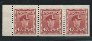 Canada 254b 4c KGVI booklet pane of 3 MH
