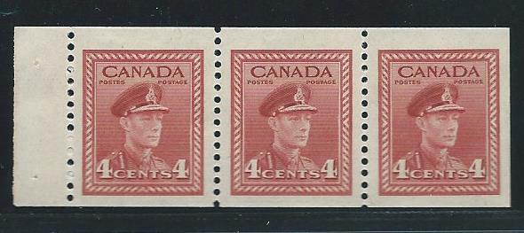 Canada 254b 4c KGVI booklet pane of 3 MH